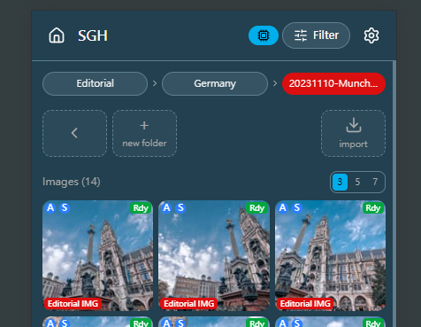 Smart Gallery Hub mobile web interface — importing photos to a home server from a phone