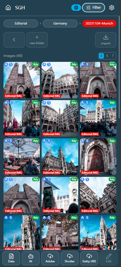 Smart Gallery Hub mobile library view — stock photo grid on a phone